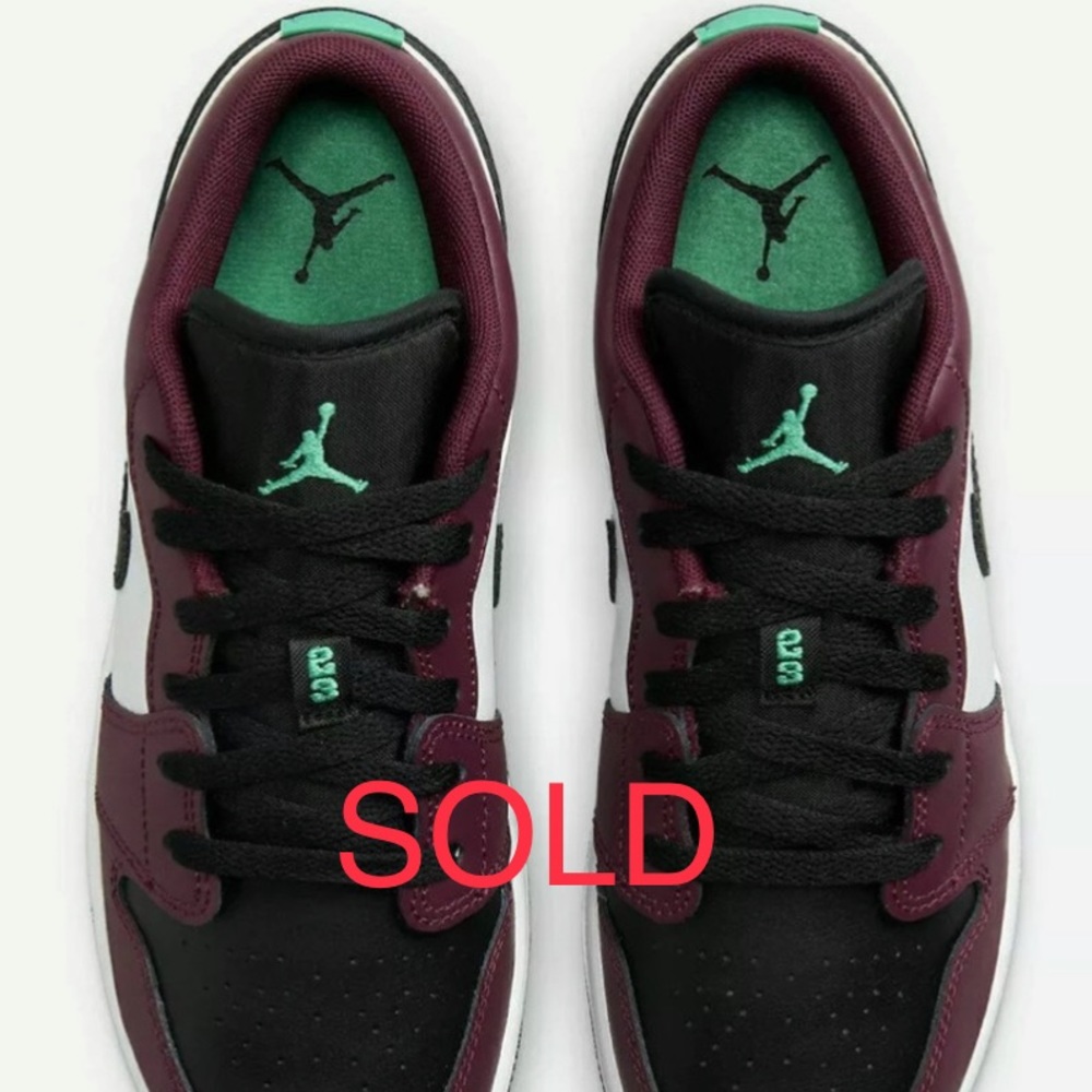 SOLD- Nike Air Jordan 1 Low SE Dark Beetroot/Roma Green Black White Kids 5.5Y